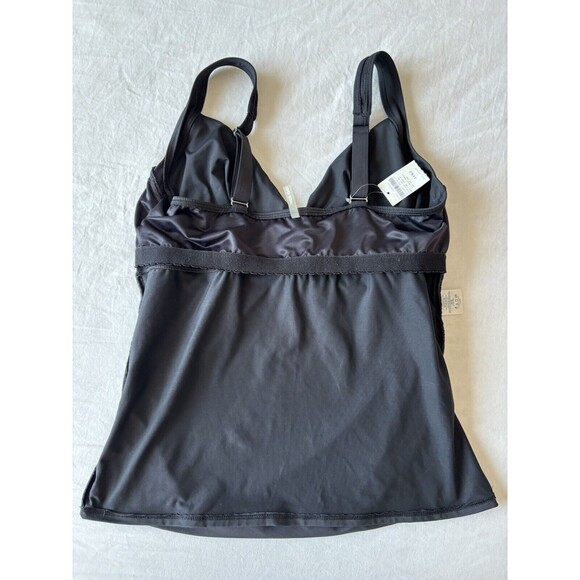 Lands End Womens 16 W Wrap Front Swim Top Black Solid Tummy Control Tankini - Picture 4 of 10